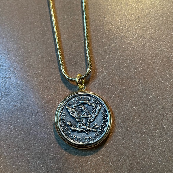 Vintage antique style gold silver plated coin pendant charm necklace snake chain - Picture 5 of 9